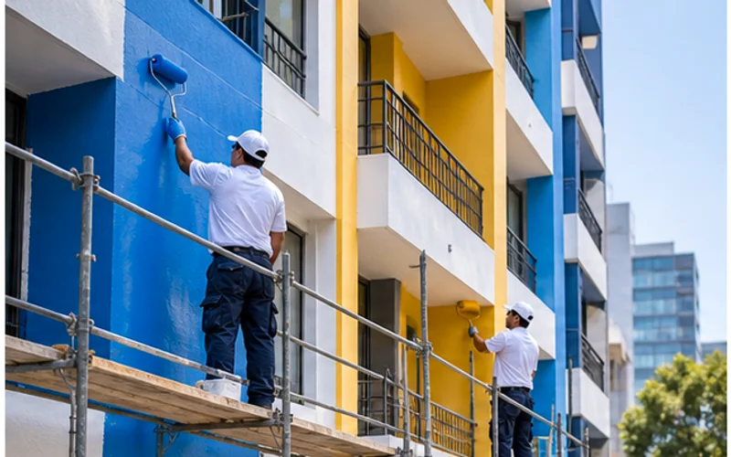 Imagen de referencia de pintura de edificios para Carretera al Atlántico: fachada de edificio y trabajo en altura